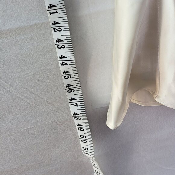 NWT MESHKI Ivana Ivory Sand Satin Halter Slinky Backless Mini Dress Tieback M - Picture 12 of 12